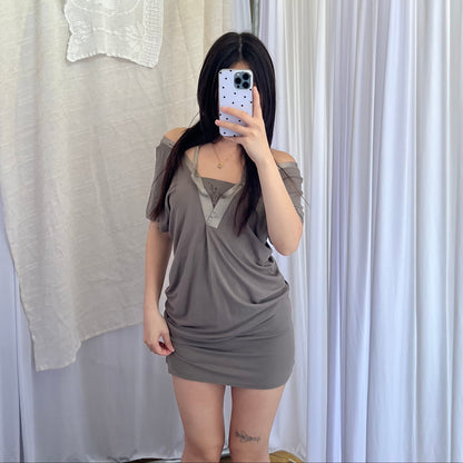 Cop Copine Khaki Grey Multi Strap Flowy Tunic Dress