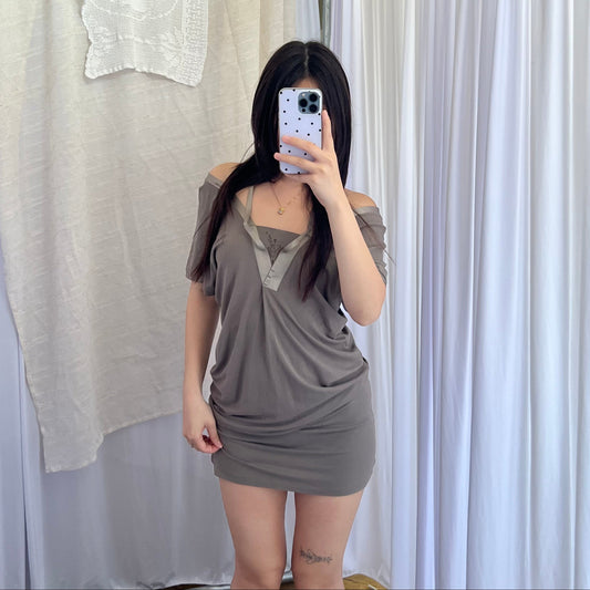 Cop Copine Khaki Grey Multi Strap Flowy Tunic Dress