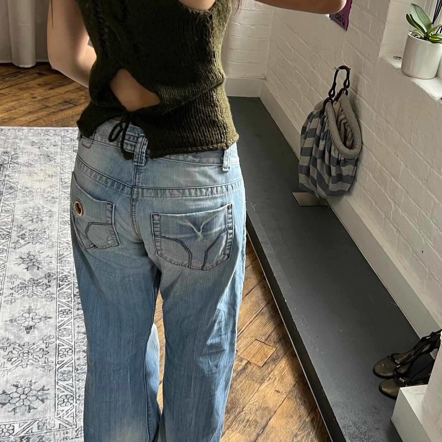 khaki anti flirt wool blend knit cut out high neck vest top