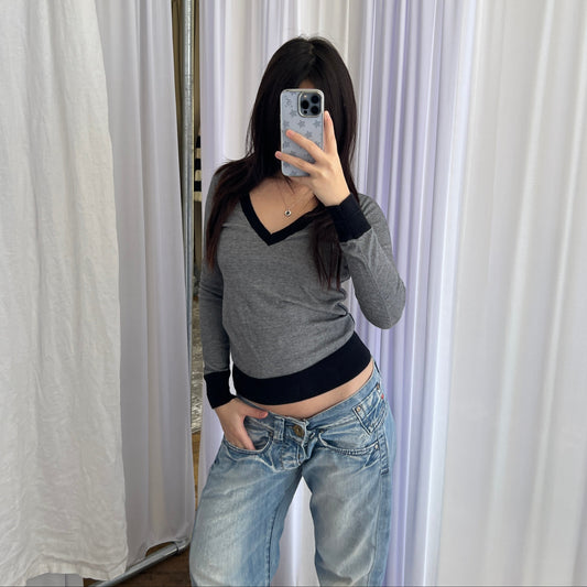 Black White G-star Raw Striped V Neck Contrast Hem Sweater