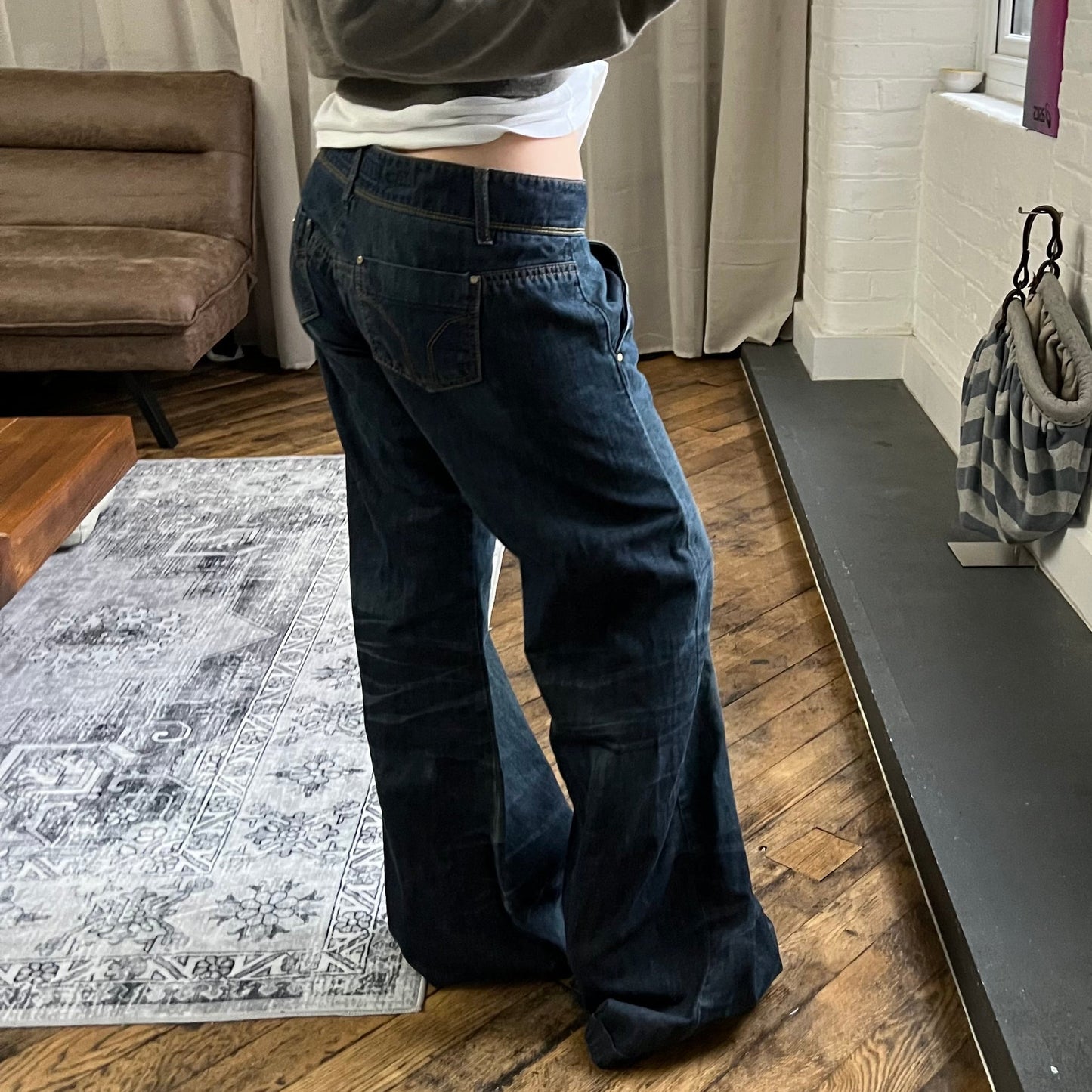 vintage miss sixty indigo wash low rise wide flared leg denim jeans