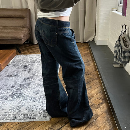 vintage miss sixty indigo wash low rise wide flared leg denim jeans