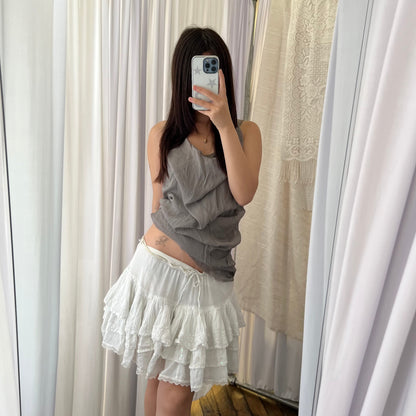 Twin Set Romantic Drop Waist White Cotton Ruffle Mini Skirt