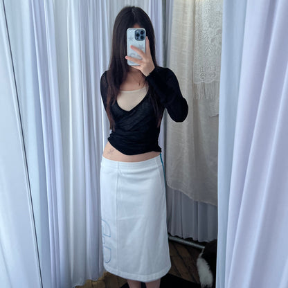 Adidas White Blue Striped 3 Letter A Line Midi Skirt