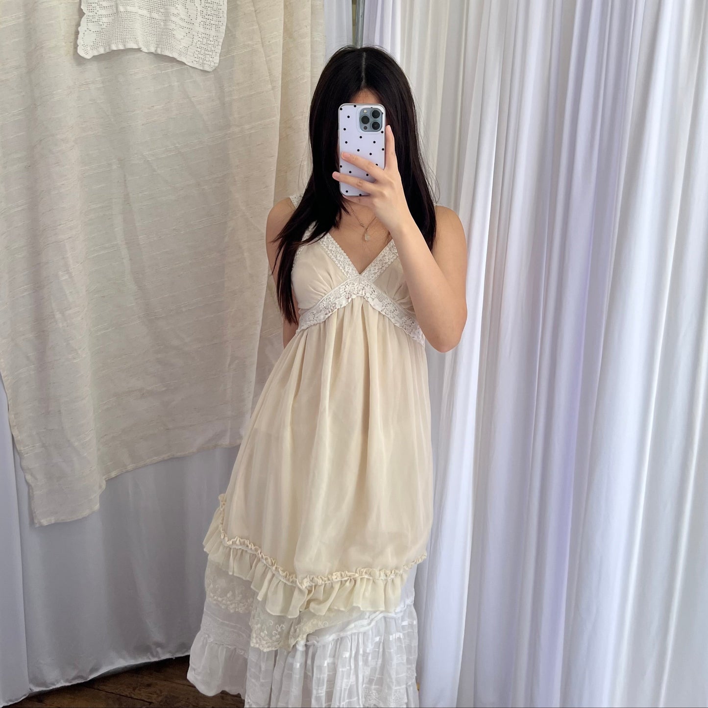 Nadasha Dainty Eurosummer Butter Yellow Ruffle Hem Tulle Crochet Lace Trim Mini Dress