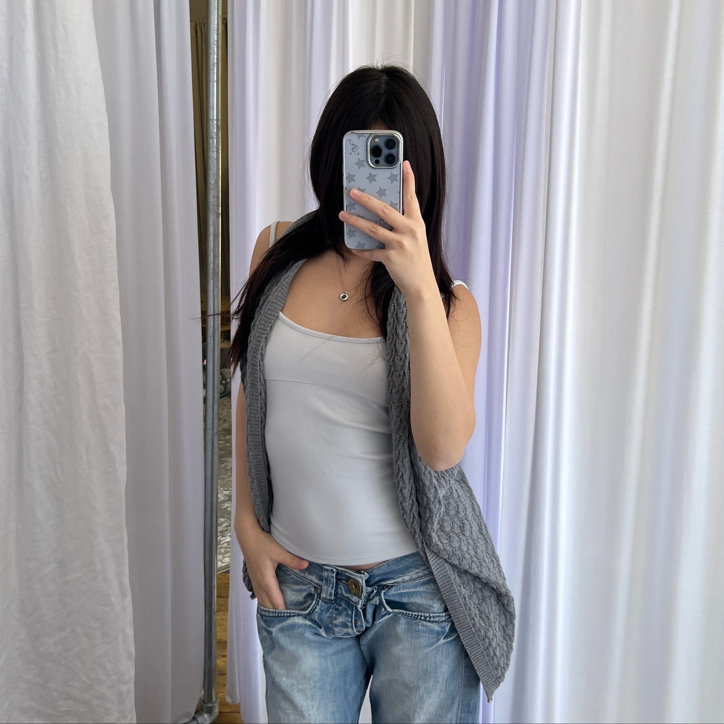 Cop Copine Grey Twisted Back Draped Knit Layered Vest