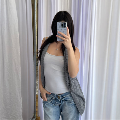 Cop Copine Grey Twisted Back Draped Knit Layered Vest