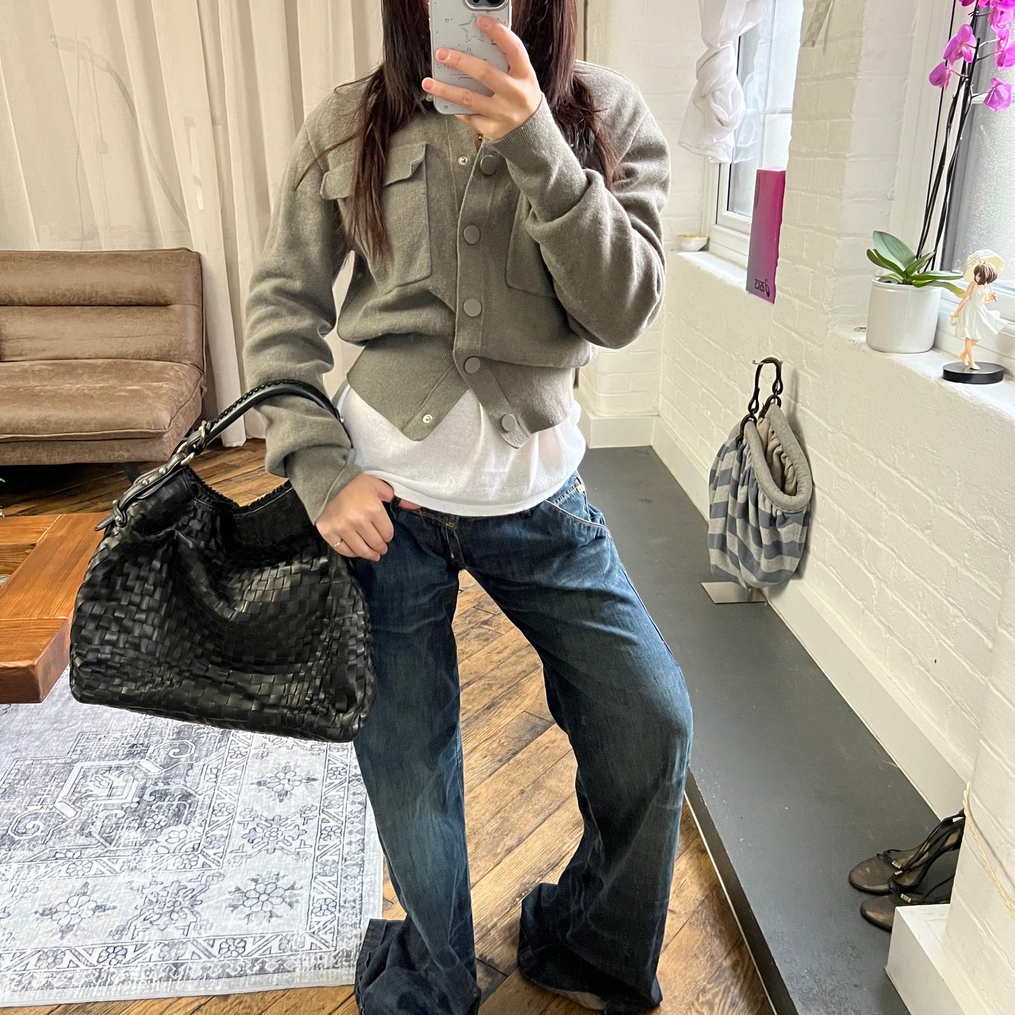 vintage epoca black woven braided leather shoulder tote bag