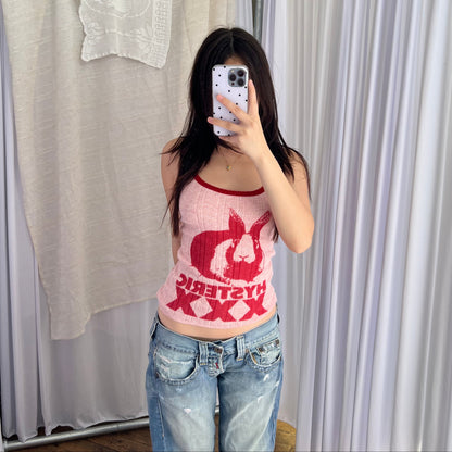 Hysteric Glamour Pink Red Bunny XXX Graphic Lace Trim Camisole