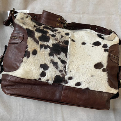vintage oversized longobardi cow print pony hair x brown leather buckle bag