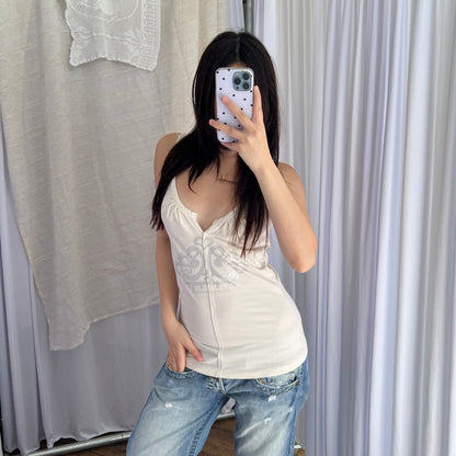 Fornarina White Silver Ornate Graphic Ribbed Vest Top
