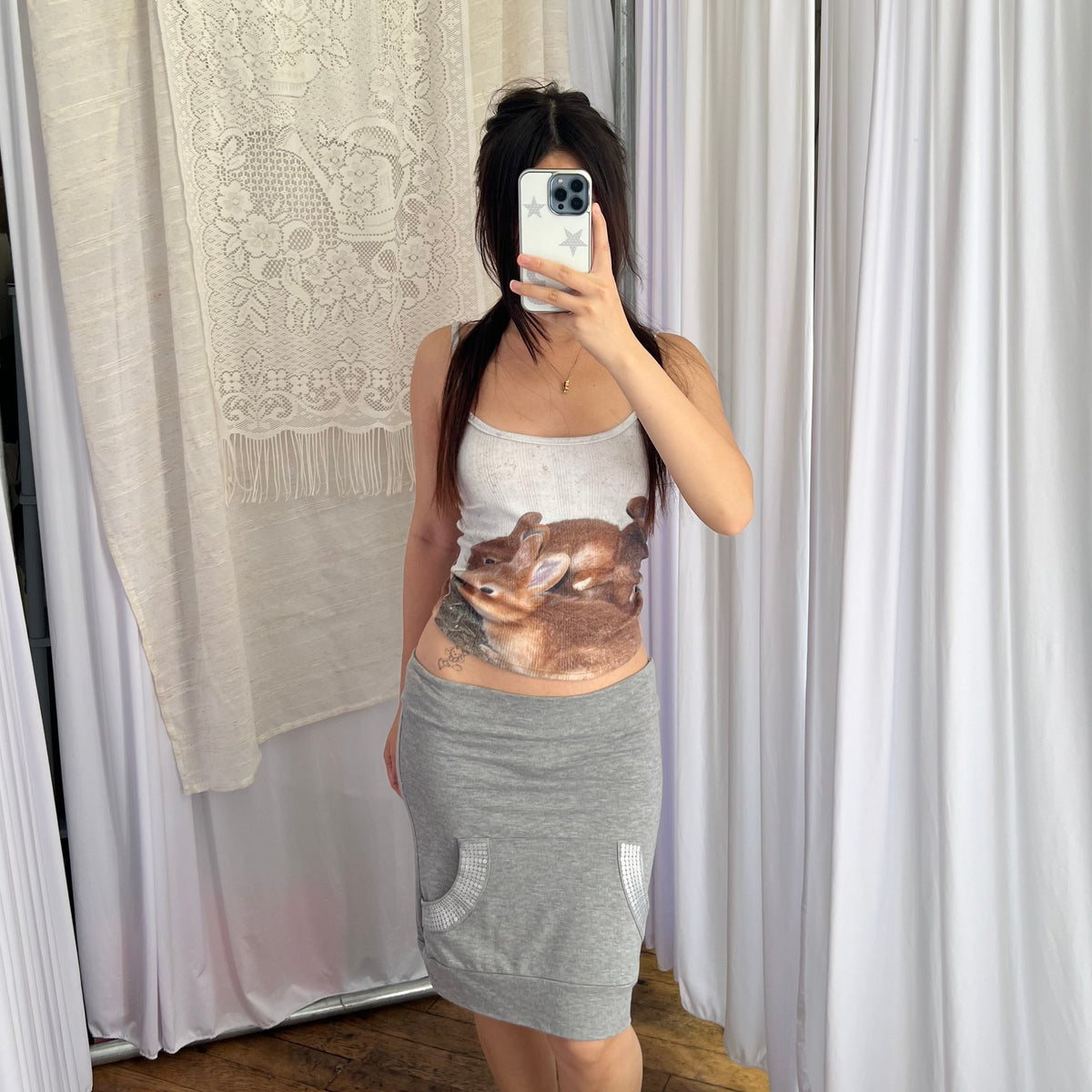 Motivi Jersey Grey Sequin Pocket Bandeau Top
