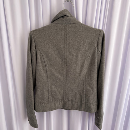 Vintage Bizzbee Grey Funnel Collar High Neck Double Breasted Bombed Pea Coat