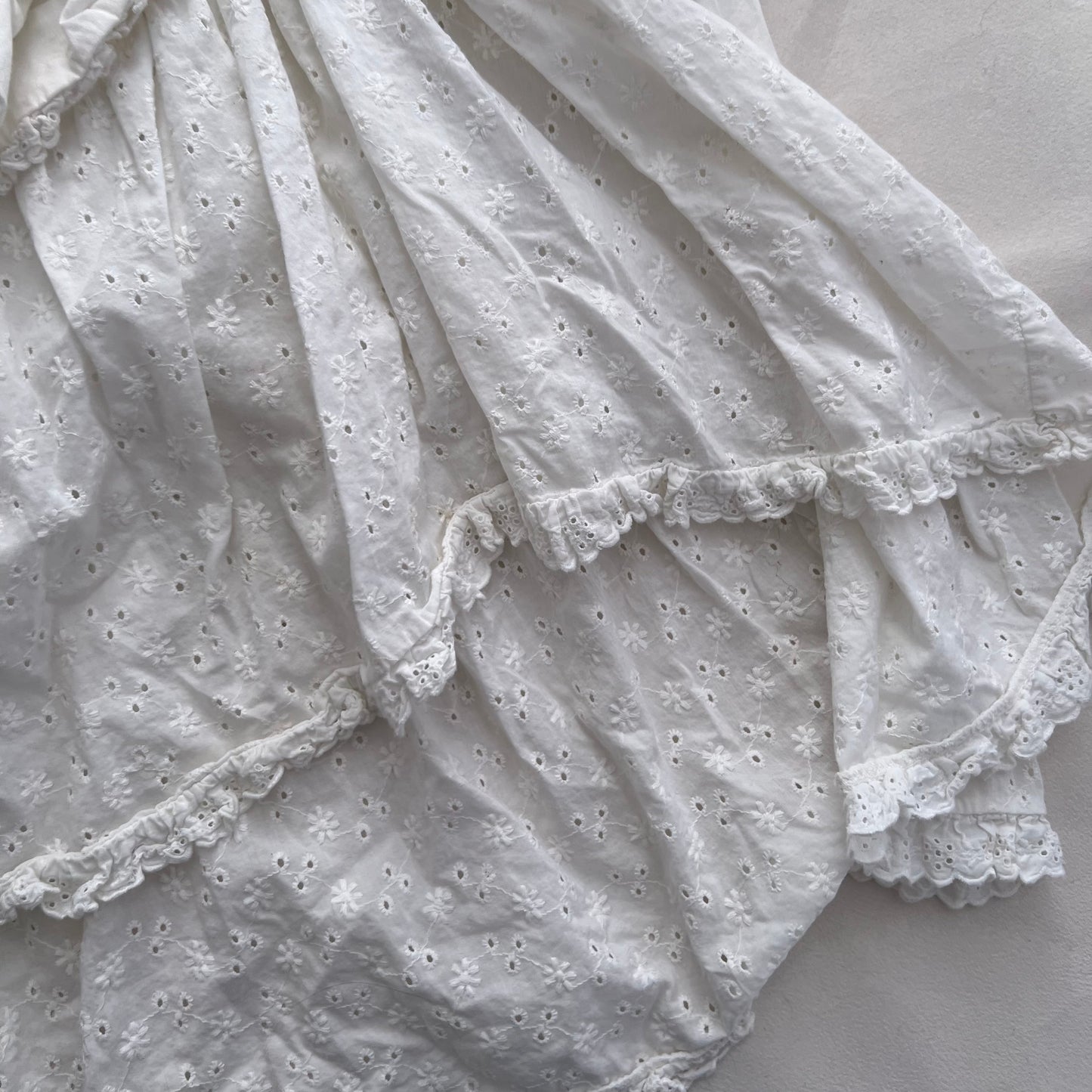Prairie White Ruched Flared Broderie Anglaise Midi Skirt