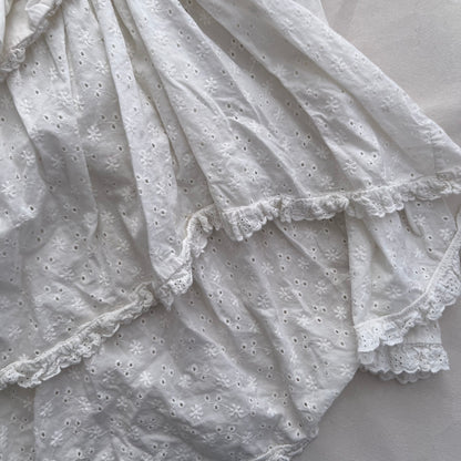 Prairie White Ruched Flared Broderie Anglaise Midi Skirt