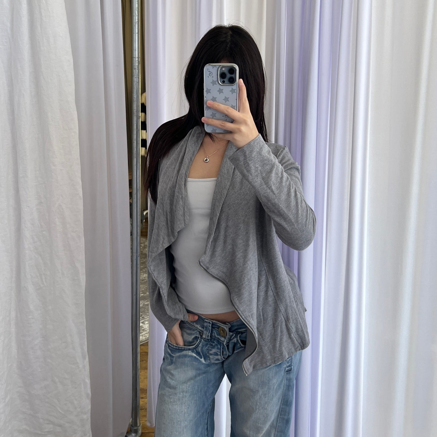 Grey Promod Asymmetric Zip Drape Fitted Cardigan Jacket