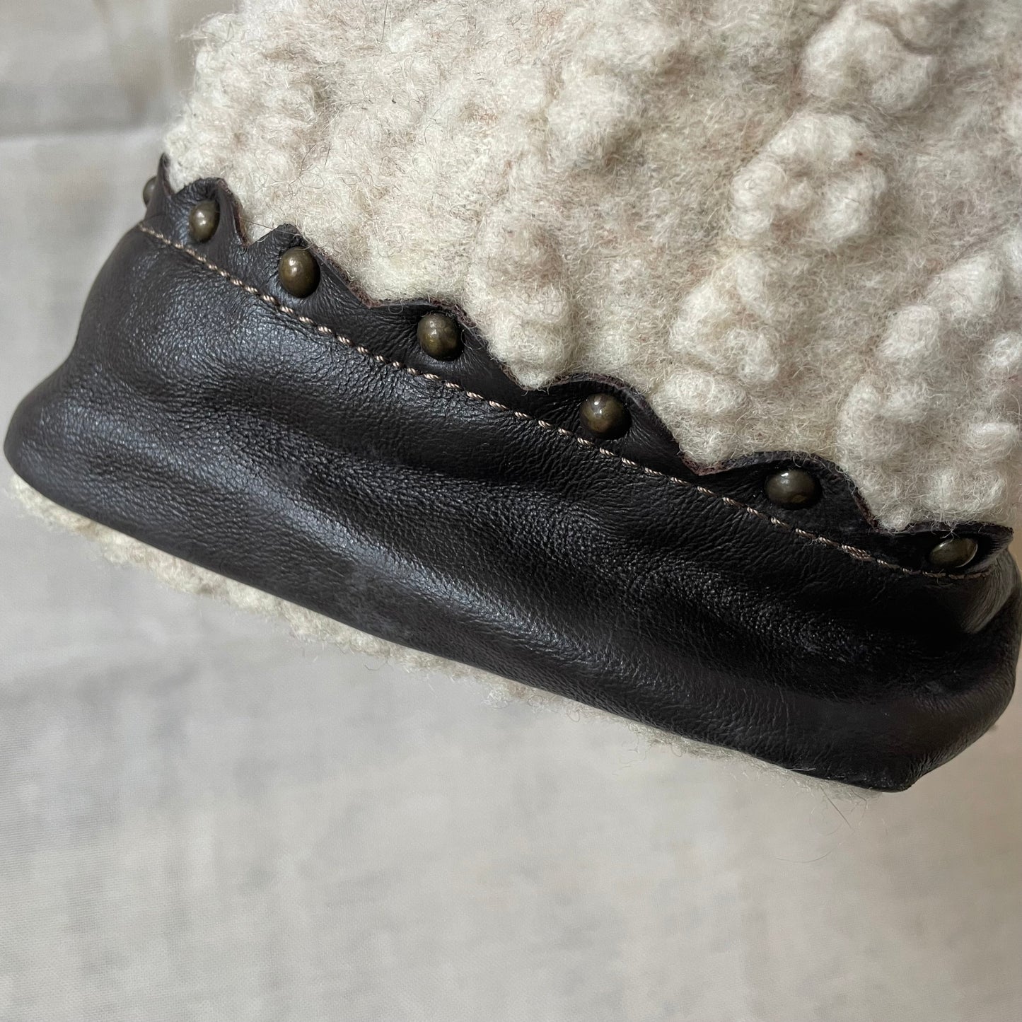 coquette boho roberto gandolfi cream mouton wool dark brown leather puff heart charm shoulder bag