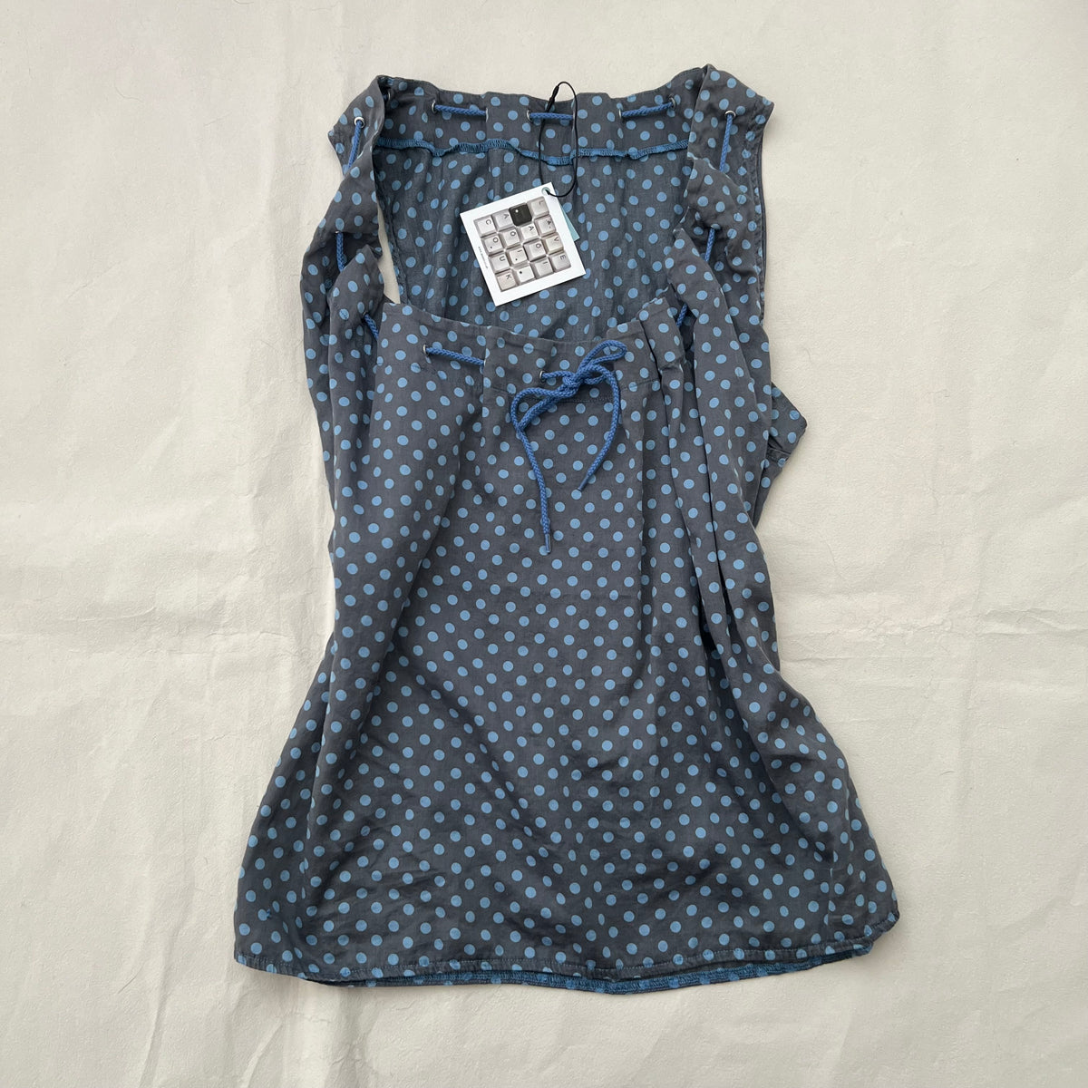 One Step Grey Blue Polka Dot Ruched Ribbon Vest