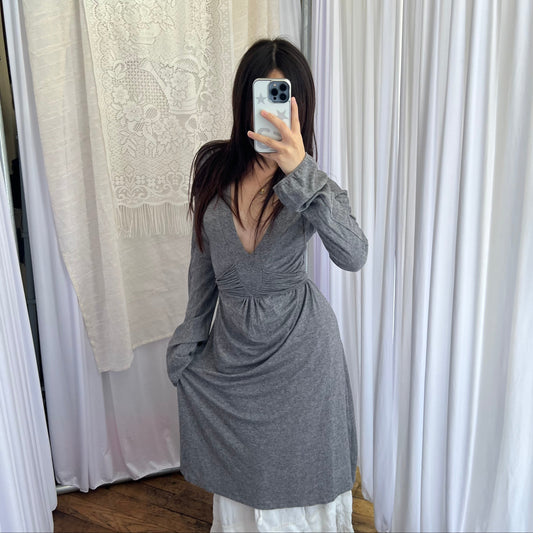 Liu Jo Grey Wool Blend Dreamy Romantic Midi Dress