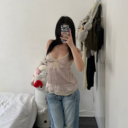 dainty romantic jill stuart silk pink babydoll camisole with beige lace detailing