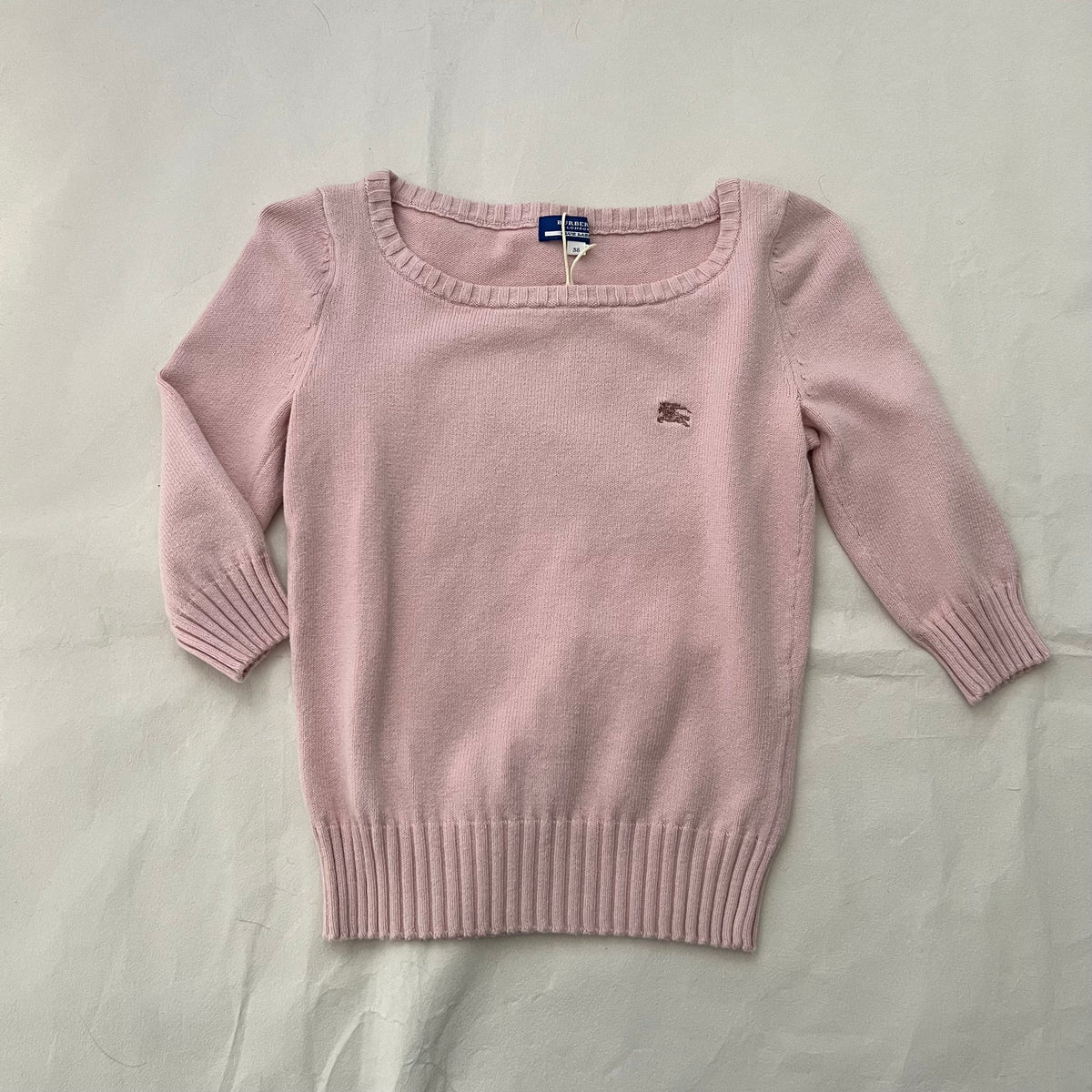 Burberry Baby Pink Ribbed Neck Half Sleeve Cotton Knit Sweater