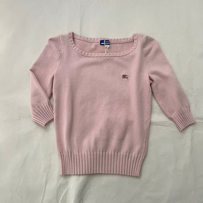 Burberry Baby Pink Ribbed Neck Half Sleeve Cotton Knit Sweater