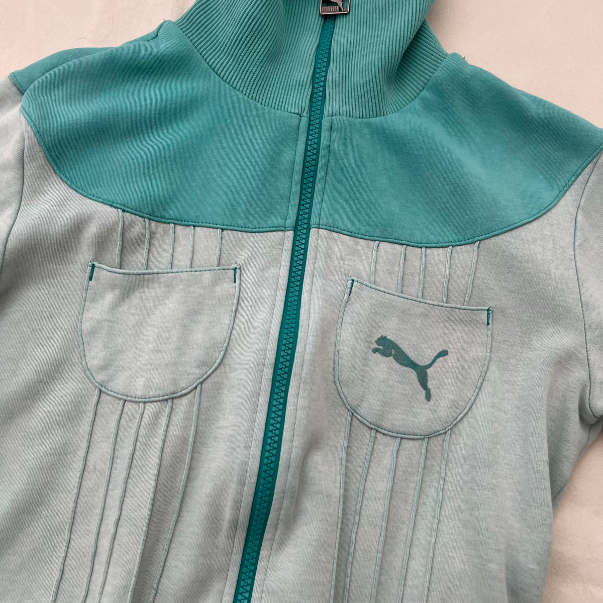 Puma Turquoise High Neck Fitted Zip Jacket Top