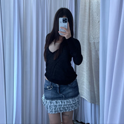 Guess Jeans Medium Wash Denim Blue Floral Ruffle Hem Mini Skirt