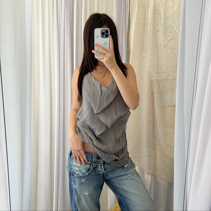 Dondup Grey Silk Cotton Draped Tunic Vest Top