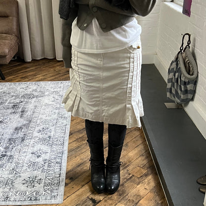 diesel stone white denim pleated knee length midi skirt