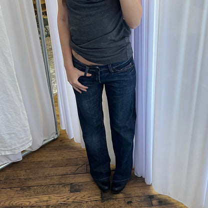 G-star Raw Indigo Dark Wash Low Rise Flared Denim Trousers