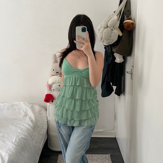 fairy eurosummer zeta moda boho fairy green ruffle tiered camisole