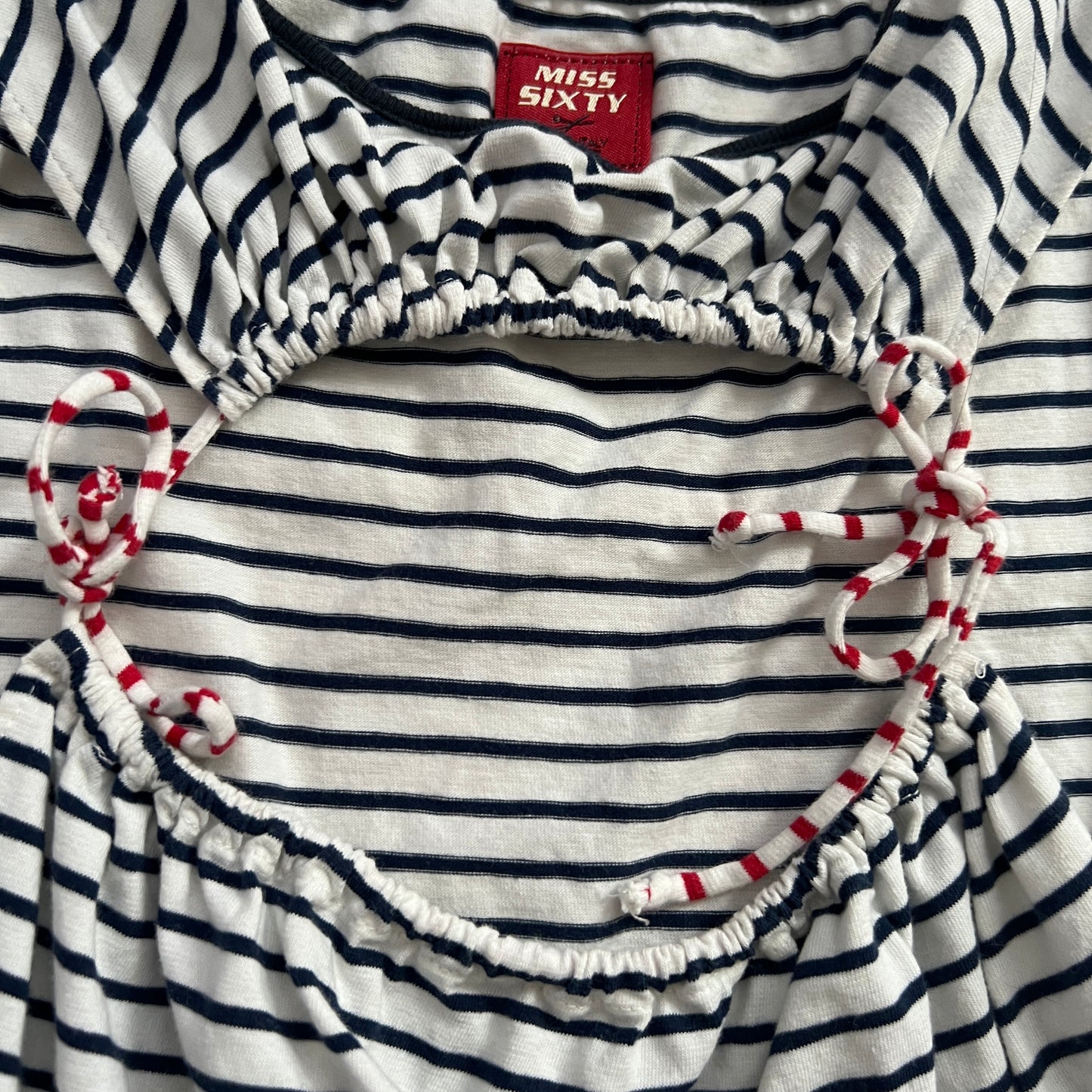 Miss Sixty White Navy Striped Open Chest Red Ribbon Vest Top