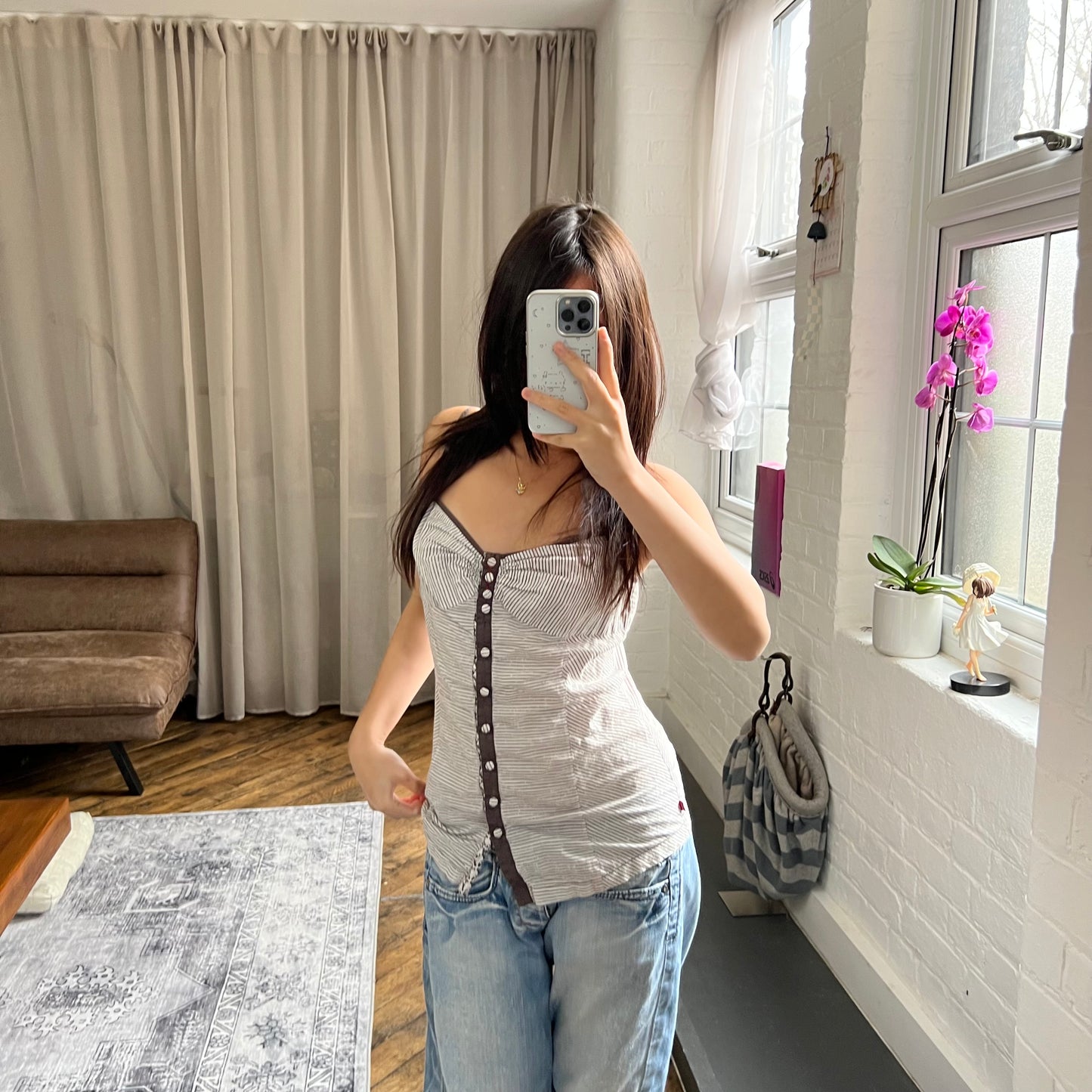 vintage levi's brown white striped button down flared camisole