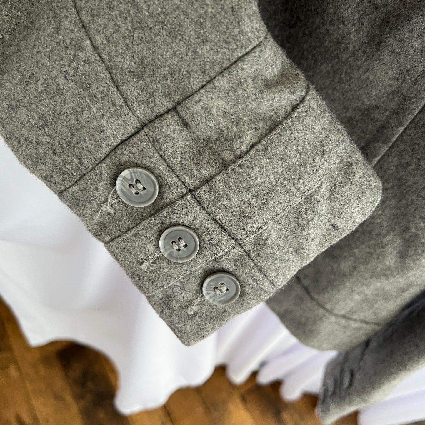 Vintage Bizzbee Grey Funnel Collar High Neck Double Breasted Bombed Pea Coat