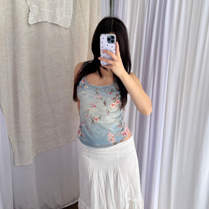 Promod Blue Gradient Floral Fishnet Mesh Vest Top