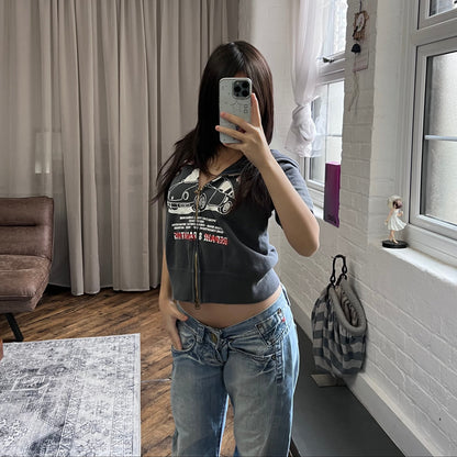 vintage navy car graphic bape short sleeve zip hoodie jacket