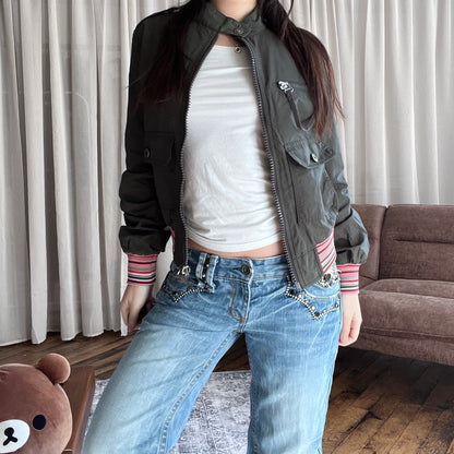 Diesel Red Tag Khaki Style Blouson Bomber Striped Jacket