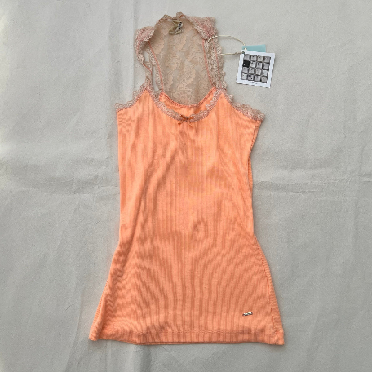 Pepe Jeans Peach Orange Lace Racer Back Tank Top