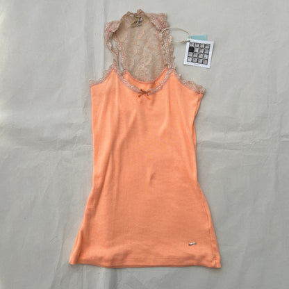 Pepe Jeans Peach Orange Lace Racer Back Tank Top