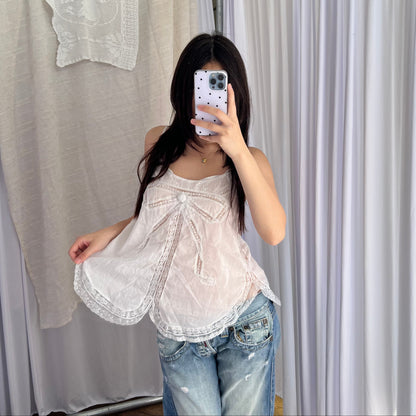 Vintage Sacks White Lace Ribbon Babydoll Camisole