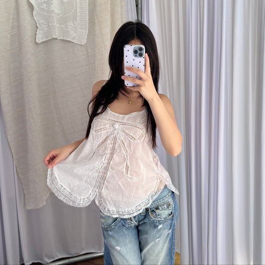 Vintage Sacks White Lace Ribbon Babydoll Camisole