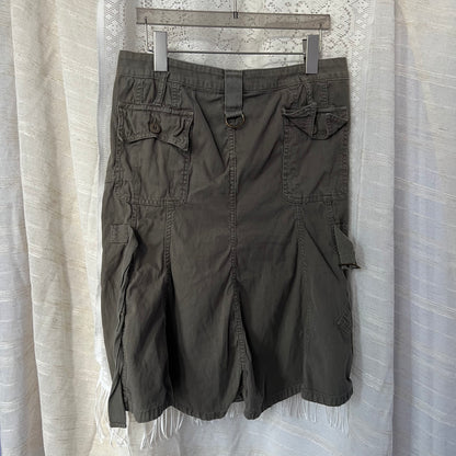 Ab/Soul Khaki Brown Asymmetric Zip Puff Hem Utility Midi Skirt