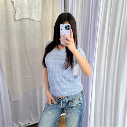 Pleats Please Issey Miyake Icey Baby Blue Short Sleeve Top