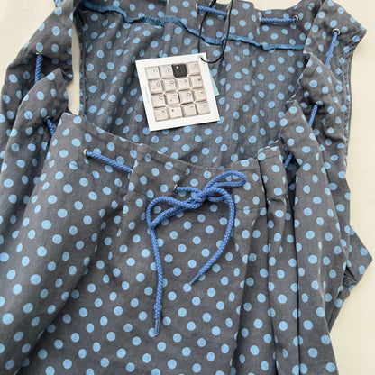 One Step Grey Blue Polka Dot Ruched Ribbon Vest