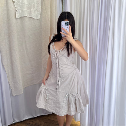 Et Compagnie Greige Utility Drop Waist Button Down Flared Midi Dress