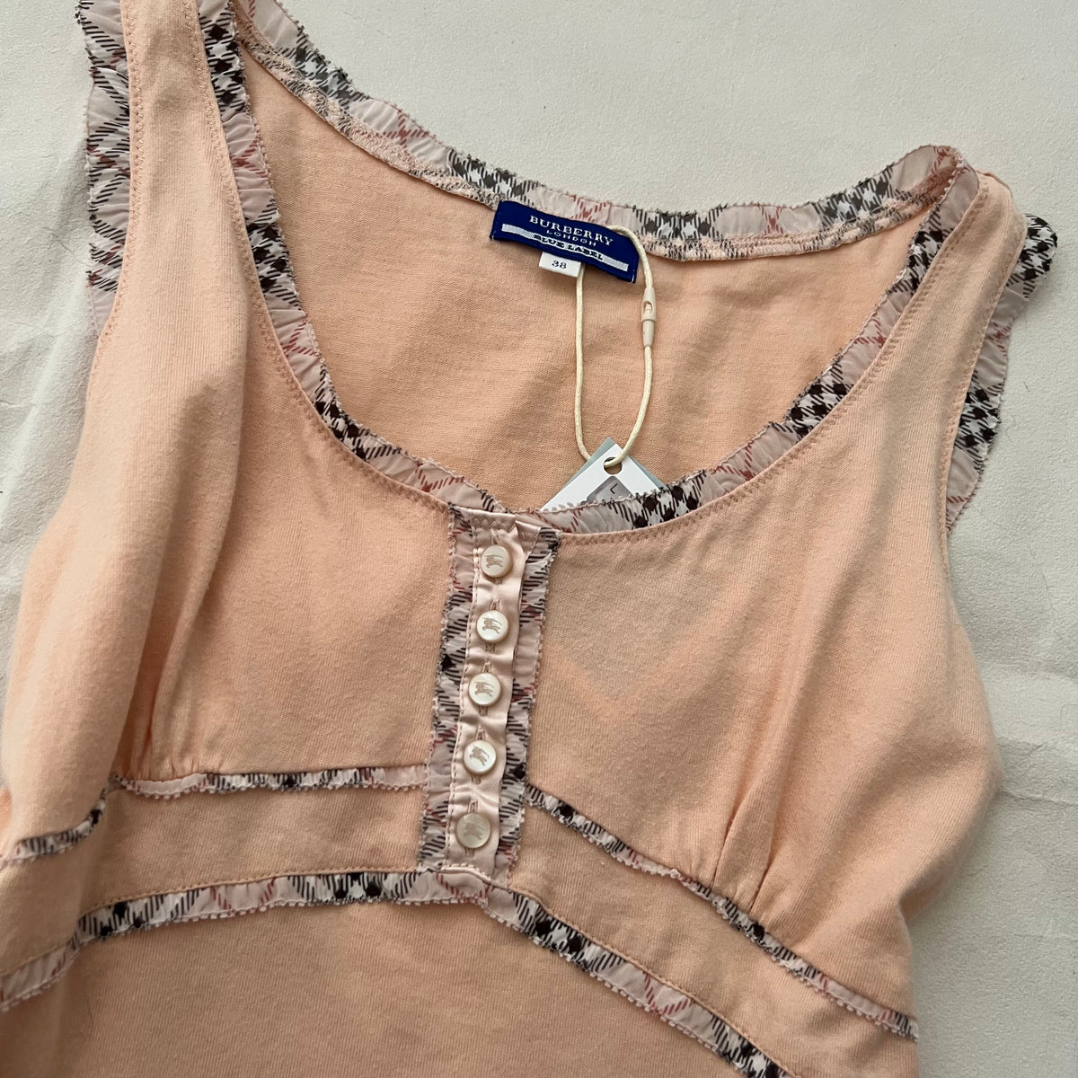 Burberry Peach Nova Check Trim Milkmaid Vest Top