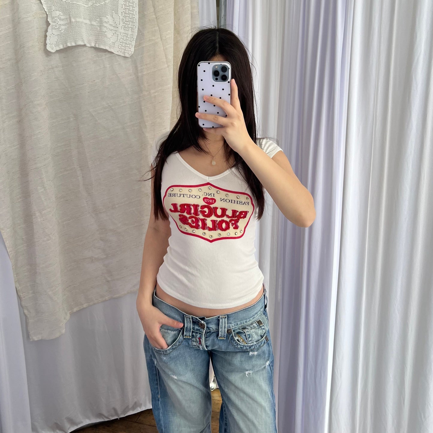 Western Blugirls Folies White Cap Sleeve Shirt With Yellow Red Print