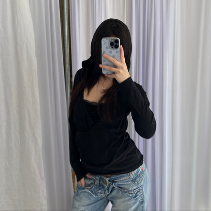 Black Hooded Layered Inner Tunic Long Sleeve Shirt