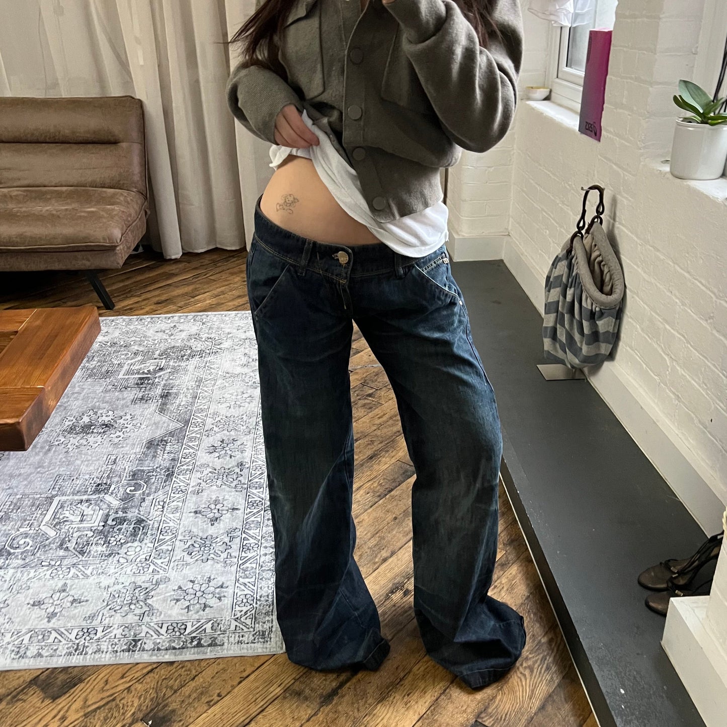 vintage miss sixty indigo wash low rise wide flared leg denim jeans